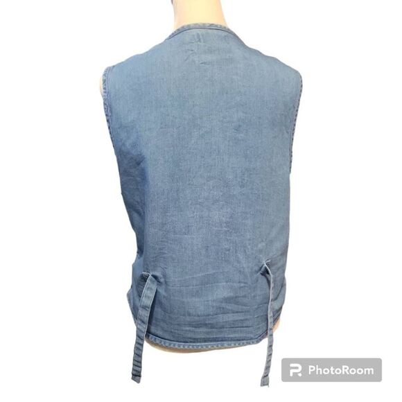 Vintage Van Heusen Medium Wash Lattice Woven Vest with Toggle Buttons Women's Si - Picture 3 of 6
